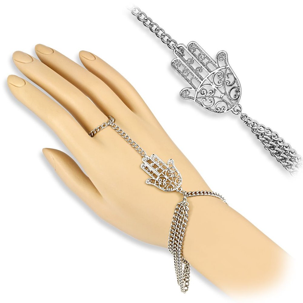 Hamsa Charm Ring Bracelet Chain